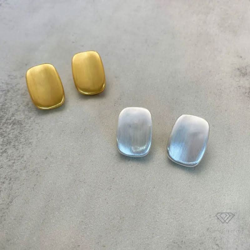 S925 Post Brushed Metal And Frosted Square Stud Earrings - chiccharm