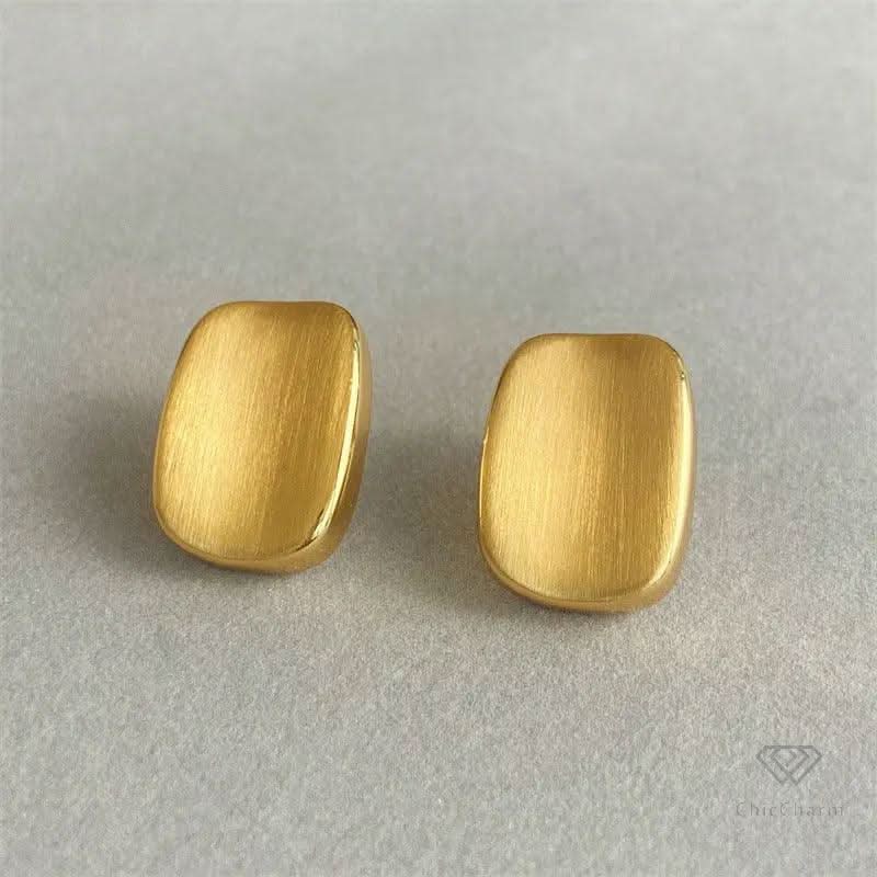 S925 Post Brushed Metal And Frosted Square Stud Earrings - chiccharm