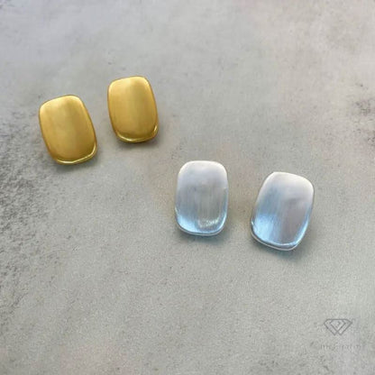 S925 Post Brushed Metal And Frosted Square Stud Earrings - chiccharm