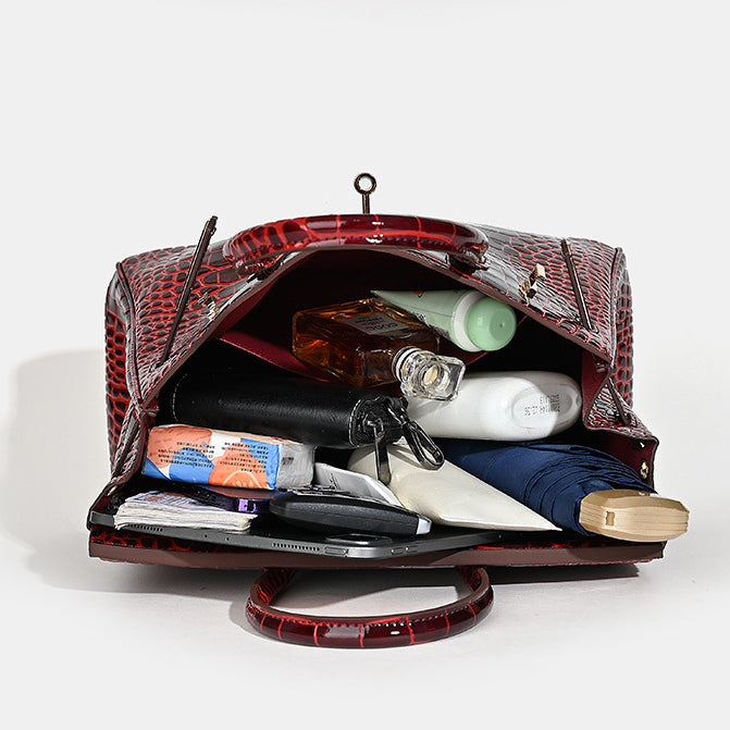 Florvane™ Crocodile Pattern Cowhide Handbag