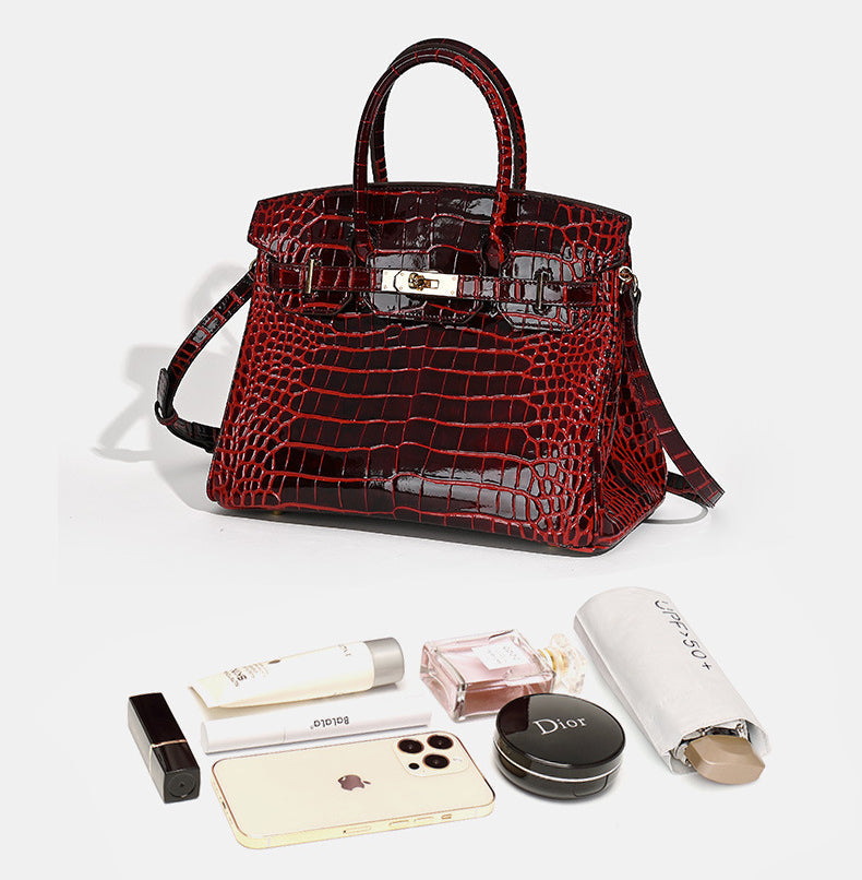 Florvane™ Crocodile Pattern Cowhide Handbag